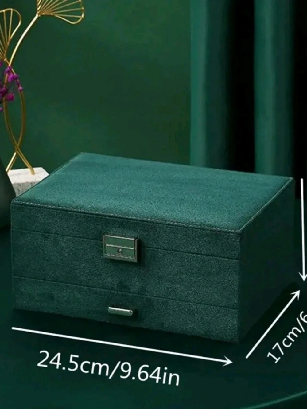 Velvet Jewelry Organizer Box in Deep Green